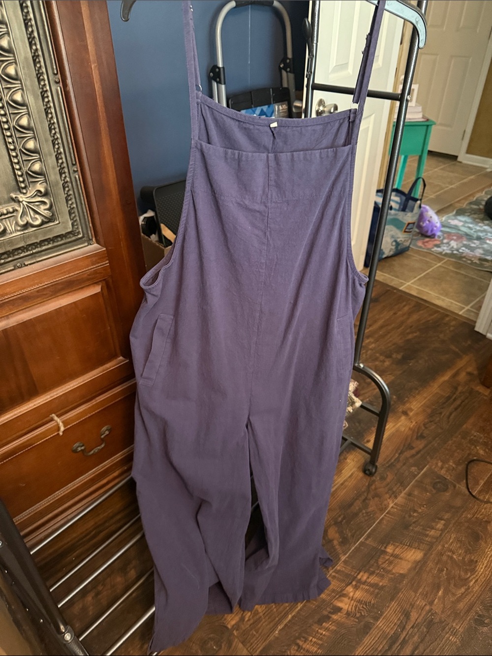 Women's Purple Wide-Leg Linen-Blend Overalls 110